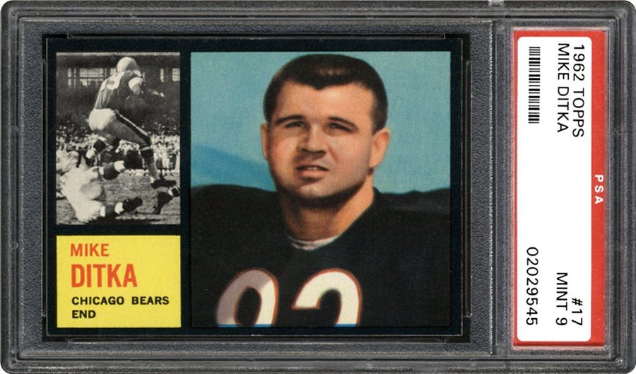 1962 Topps #17 Mike Ditka RC — Zero PSA 10s in 1,273, and Only Four Nines in Sixty-Four Years