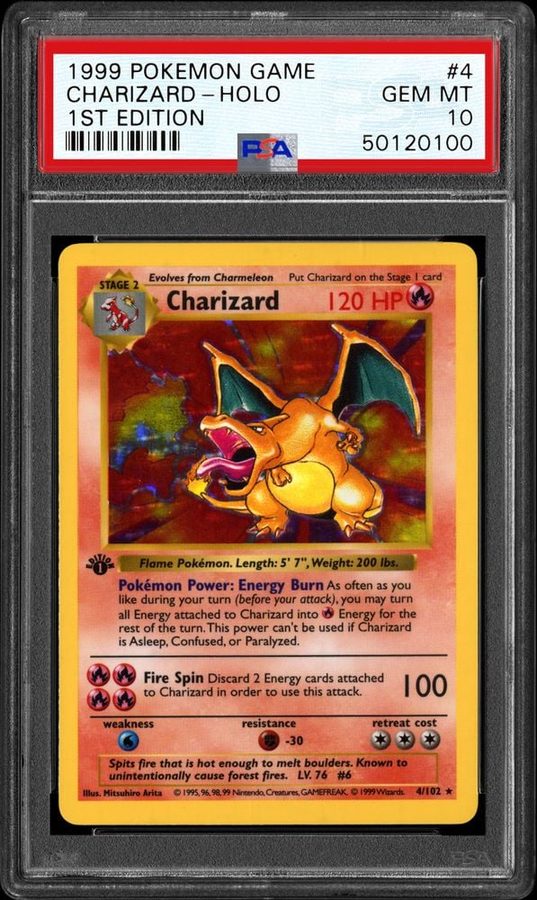 1999 Pokémon #4 Charizard 1st Edition — 123 PSA 10s in 5,375, and the Scarcest Print Grades the Cleanest