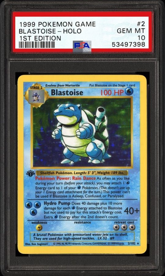 1999 Pokémon #2 Blastoise Holo 1st Edition: Rain Dance, a Two-Peak Curve, and 101 PSA 10s in 4,116