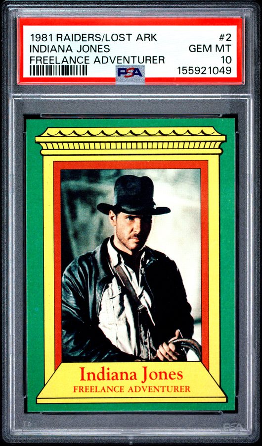 1981 Topps Raiders of the Lost Ark #2 Indiana Jones: The "Freelance Adventurer" Card, and One PSA 10 in 356
