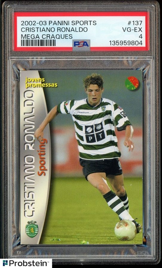 2002-03 Panini Mega Craques #137 Cristiano Ronaldo: 'Young Promises' at Sporting, and as Many PSA 10s as 8s