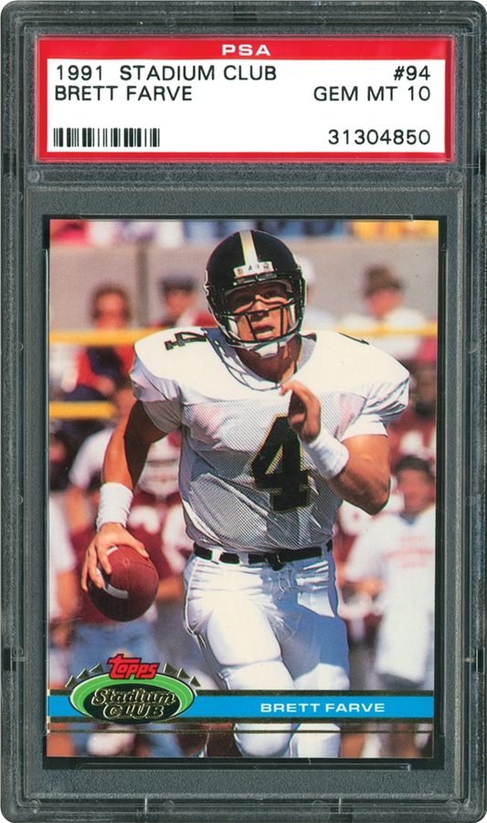 1991 Stadium Club #94 Brett Favre RC — The Gunslinger's First Premium Rookie — Card of the Day