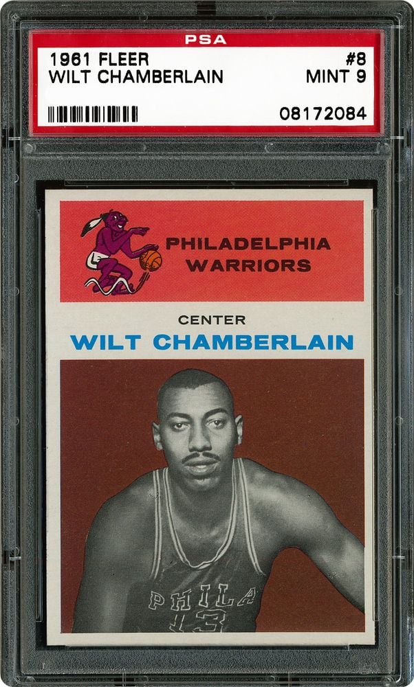 1961 Fleer #8 Wilt Chamberlain RC: At PSA 9, Qualified Copies Outnumber Clean Ones, 34 to 33