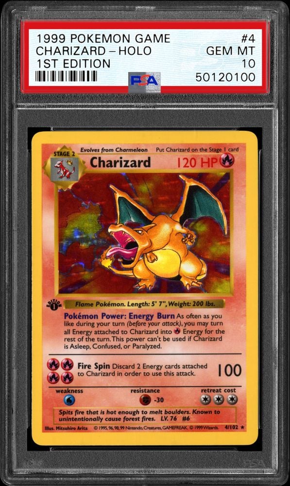 1999 Pokémon #4 Charizard 1st Edition — 123 PSA 10s in 5,375, and the Scarcest Print Grades the Cleanest