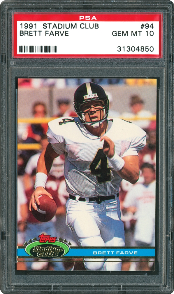 1991 Stadium Club #94 Brett Favre RC — The Gunslinger's First Premium Rookie — Card of the Day